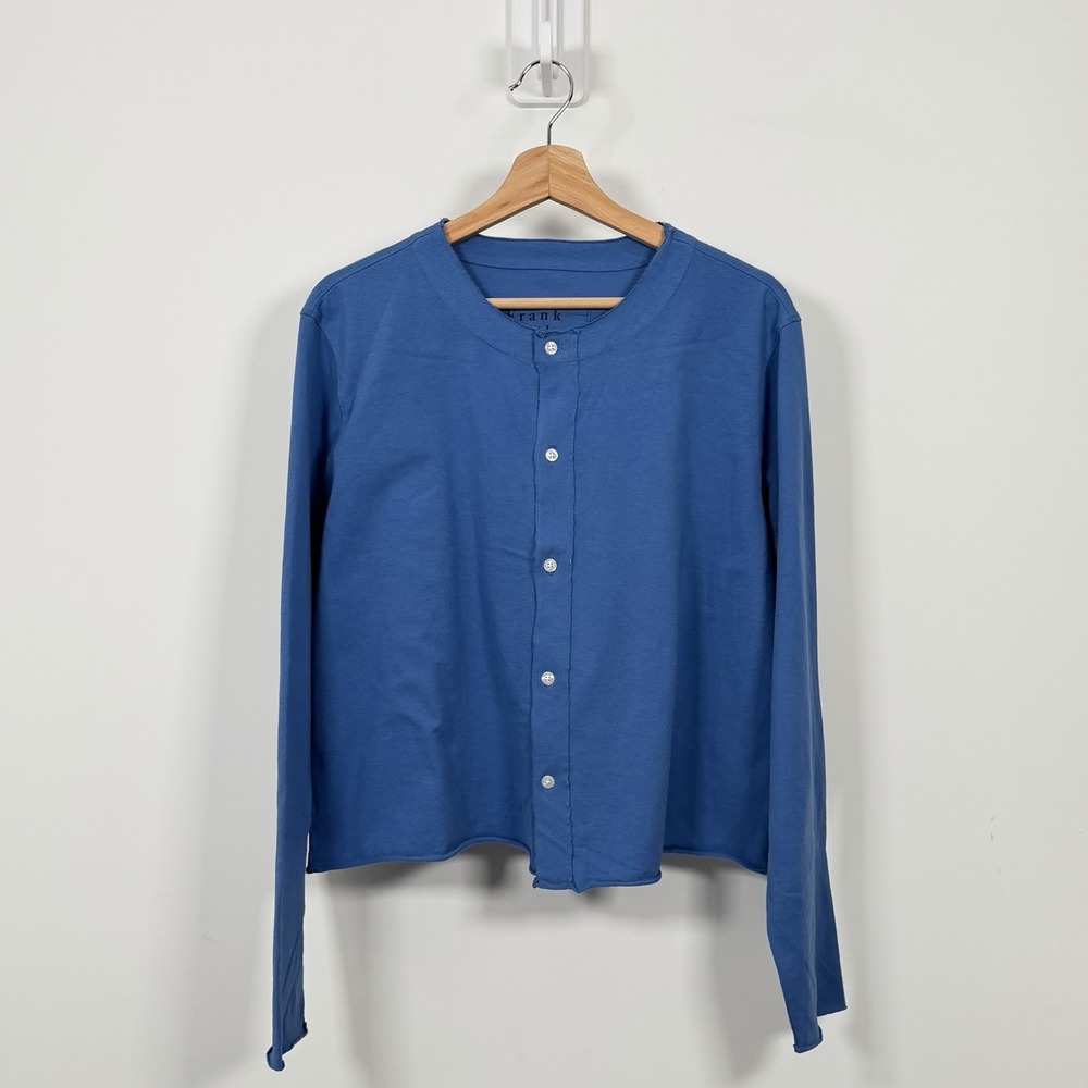 Frank And Eileen Cardigan Womens Large Blue Cotton Button Terry Sweatshirt